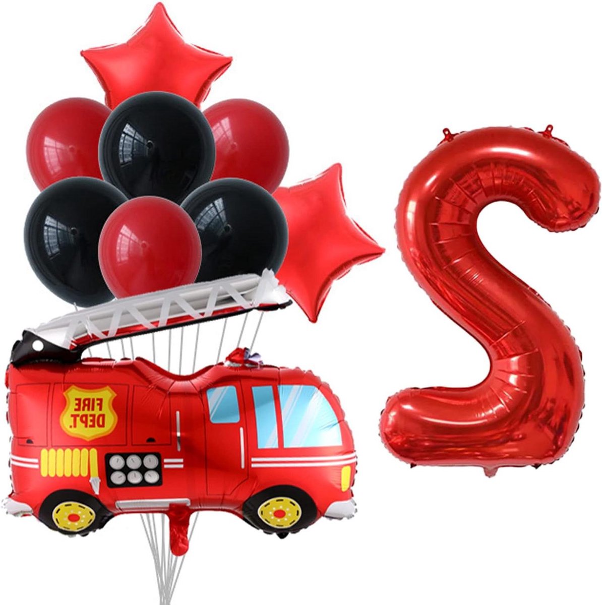 Smoakez - Brandweerauto ballon 2e verjaardag jongen | Feestdecoratie folieballon voor kinderverjaardag | Brandweer verjaardagsdecoratie set (10st)